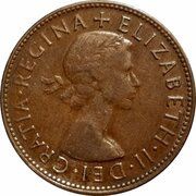 1 Penny - Elizabeth II 1st Portrait; without "F:D:" obverse image