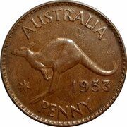 1 Penny - Elizabeth II 1st Portrait; without "F:D:", Australia, 1953 reverse image