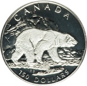 150 Dollars - Elizabeth II Polar bear; platinum reverse image