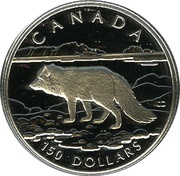 150 Dollars - Elizabeth II Arctic fox; platinum, Canada, 1993 reverse image