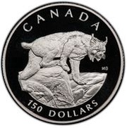 150 Dollars - Elizabeth II Lynx; platinum, Canada, 1995 reverse image