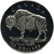 150 Dollars - Elizabeth II Wood Bison; platinum, Canada, 1997 reverse image