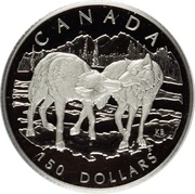 150 Dollars - Elizabeth II Grey Wolf; platinum, Canada, 1998 reverse image