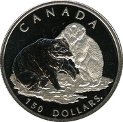 150 Dollars - Elizabeth II Grizzly bear; platinum, Canada, 2004 reverse image