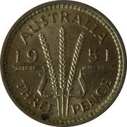3 Pence - George VI without "IND:IMP", Australia, 1949-1952 reverse image