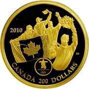 200 Dollars - Elizabeth II First Olympic gold medal, Canada, 2010 reverse image