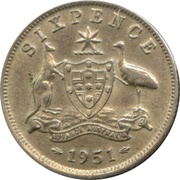 6 Pence - George VI without "IND:IMP", Australia, 1950-1952 reverse image