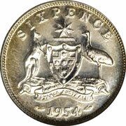 6 Pence - Elizabeth II without "F:D:", Australia, 1953-1954 reverse image