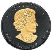 200 Dollars - Elizabeth II 4th Portrait; Rhodium Plated Maple Leaf obverse image