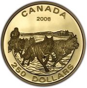 250 Dollars - Elizabeth II Dog Sled Team, Canada, 2006 reverse image