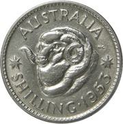 1 Shilling - Elizabeth II 1st Portrait - without "F:D:", Australia, 1953-1954 reverse image