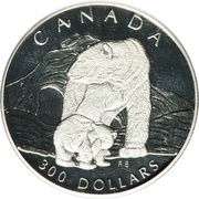 300 Dollars - Elizabeth II Polar bear; platinum, Canada, 1990 reverse image