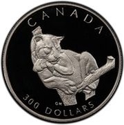 300 Dollars - Elizabeth II Cougar; platinum, Canada, 1992 reverse image