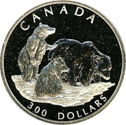 300 Dollars - Elizabeth II Grizzly bear; platinum, Canada, 2004 reverse image