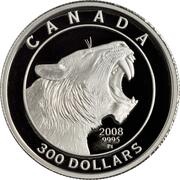 300 Dollars - Elizabeth II Saber Tooth Scimitar Cat, Canada, 2008 reverse image