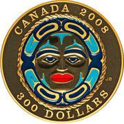 300 Dollars - Elizabeth II Four Seasons Moon Mask, Canada, 2008 reverse image