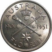 1 Florin - George VI 50 Years of Federation, Australia, 1951 reverse image