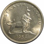 1 Florin - Elizabeth II 1st Portrait - Royal Visit, Australia, 1954 reverse image