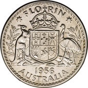1 Florin - Elizabeth II 1st Portrait - with "F:D:", Australia, 1956-1963 reverse image