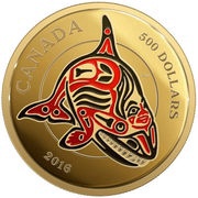 500 Dollars - Elizabeth II Mythical Realms of the Haida: The Orca, Canada, 2016 reverse image