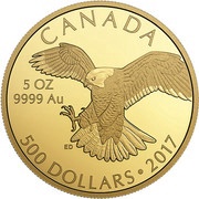 500 Dollars - Elizabeth II Peregrine Falcon, Canada, 2017 reverse image