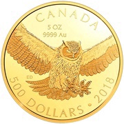 500 Dollars - Elizabeth II Great Horned Owl, Canada, 2018 reverse image