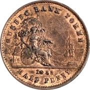 ½ Penny / 1 Sou Quebec Bank Token, Canada, 1852 reverse image