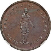 1 Penny / 2 Sous Quebec Bank Token obverse image