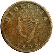 ½ Penny Token Field Marshal Wellington - Hibernia, Canada, 1805 reverse image