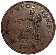 ½ Penny Tiffin Token - Copper, Canada, 1812 reverse image