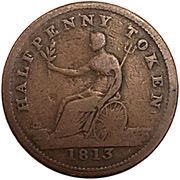 ½ Penny Token Field Marshal Wellington - Britannia, Canada, 1813 reverse image