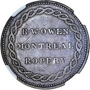 ½ Penny Sailing Ship Design - R.W. Owen Ropery, Canada, 1824 reverse image