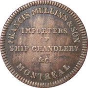 ½ Penny Commerce Token - Francis Mullins, Canada, 1828 reverse image