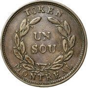 1 Sou Belleville - 16 cherry leaves / 2 shamrocks, Canada, 1835-1838 reverse image