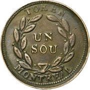 1 Sou Belleville - 16 cherry leaves / 3 shamrocks, Canada, 1835-1838 reverse image