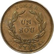 1 Sou Belleville - 16 cherry leaves / 4 shamrocks, Canada, 1835-1838 reverse image