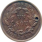 1 Sou Belleville - 18 cherry leaves / no shamrocks, Canada, 1835-1838 reverse image
