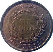 1 Sou Belleville - 20 cherry leaves / 2 shamrocks, Canada, 1835-1838 reverse image