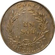 Sou Birmingham - 39 laurel leaves / 3 shamrocks / French Obv., Canada, 1835-1838 reverse image