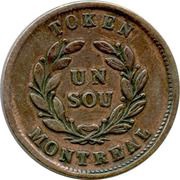 1 Sou Montreal - 16 cherry leaves / 5 shamrocks, Canada, 1836-1838 reverse image