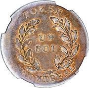 1 Sou Montreal - 21 cherry leaves / no shamrocks, Canada, 1836-1893 reverse image