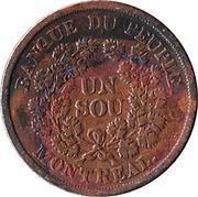 1 Sou Banque du Peuple - Crown with oak leaves, Canada, 1838 reverse image