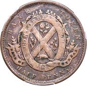 ½ Penny Token Side View - Bank of Montreal, Canada, 1838-1839 reverse image