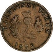 ½ Penny Token - George IV counterfeit, Canada, 1832 reverse image
