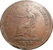 1 Penny Token Trade and Navigation, Canada, 1838 reverse image