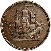 ½ Penny Ships, colonies and commerce - round knob ampersand obverse image
