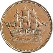 ½ Penny Ships, Colonies and Commerce - Cut knob ampersand obverse image