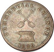 ½ Penny Sloop Token - Commercial Change, Shovels/Anvil, Canada, 1820 reverse image