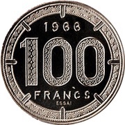 100 Francs CFA Essai, Central African States, 1966 reverse image