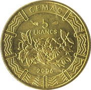 5 Francs CFA, Central African States, 2006 reverse image